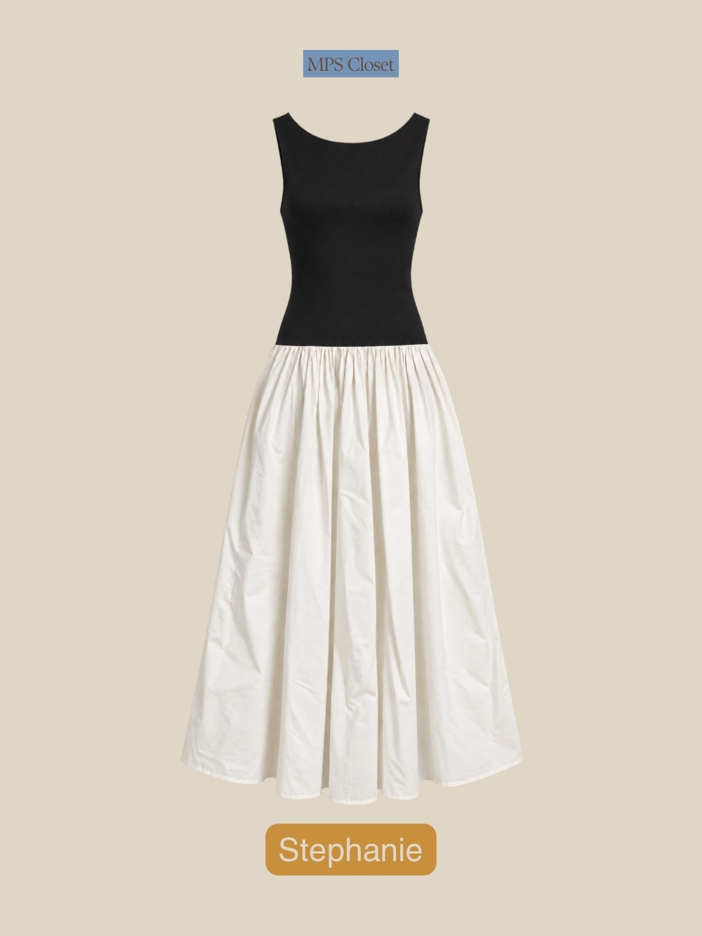 Abercrombie & Fitch Black and White Midi Dress Sleeveless